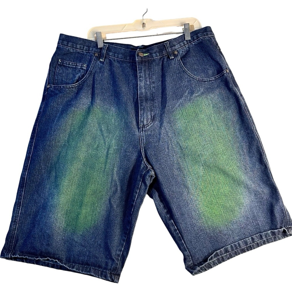 Goodbody Denim Technology Mens Blue Denim & Green Bermuda Shorts Size 40 Grunge‎
